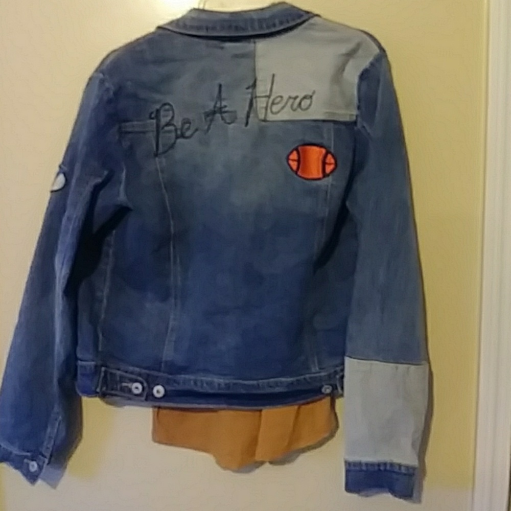 Two tone Jean jacket with patchws size 16